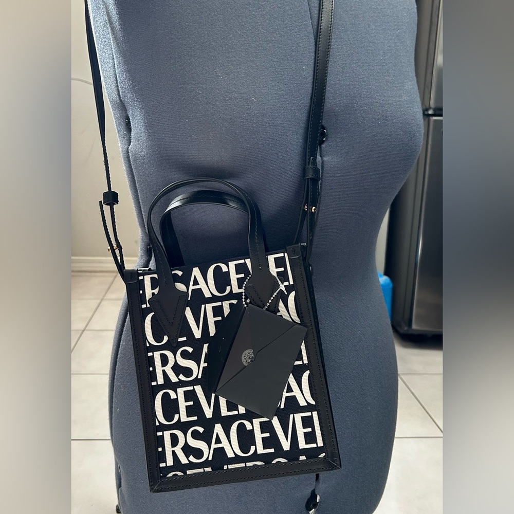 Versace Black and White Crossbody Logo Bag